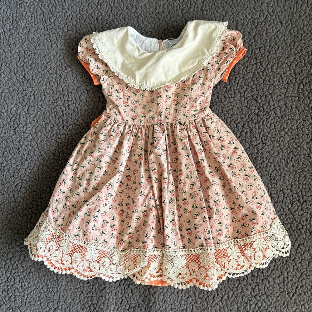 Only little once‎ dress baby girl 3 cream orange floral classic flowy vintage